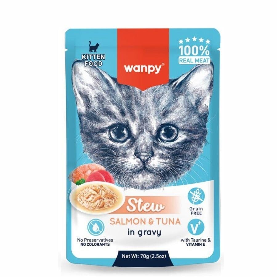 Wanpy Stew Gravy Pocuh Ton Balıklı Ve Somonlu Yavru Yaş Kedi Maması 70 GR | SRC: Barcode: 6927749853299